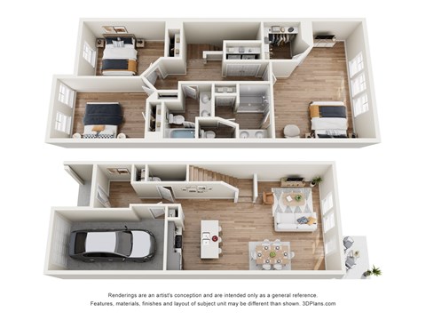 Floor plan for 3 beds, 2.5 baths, 1573 sqft